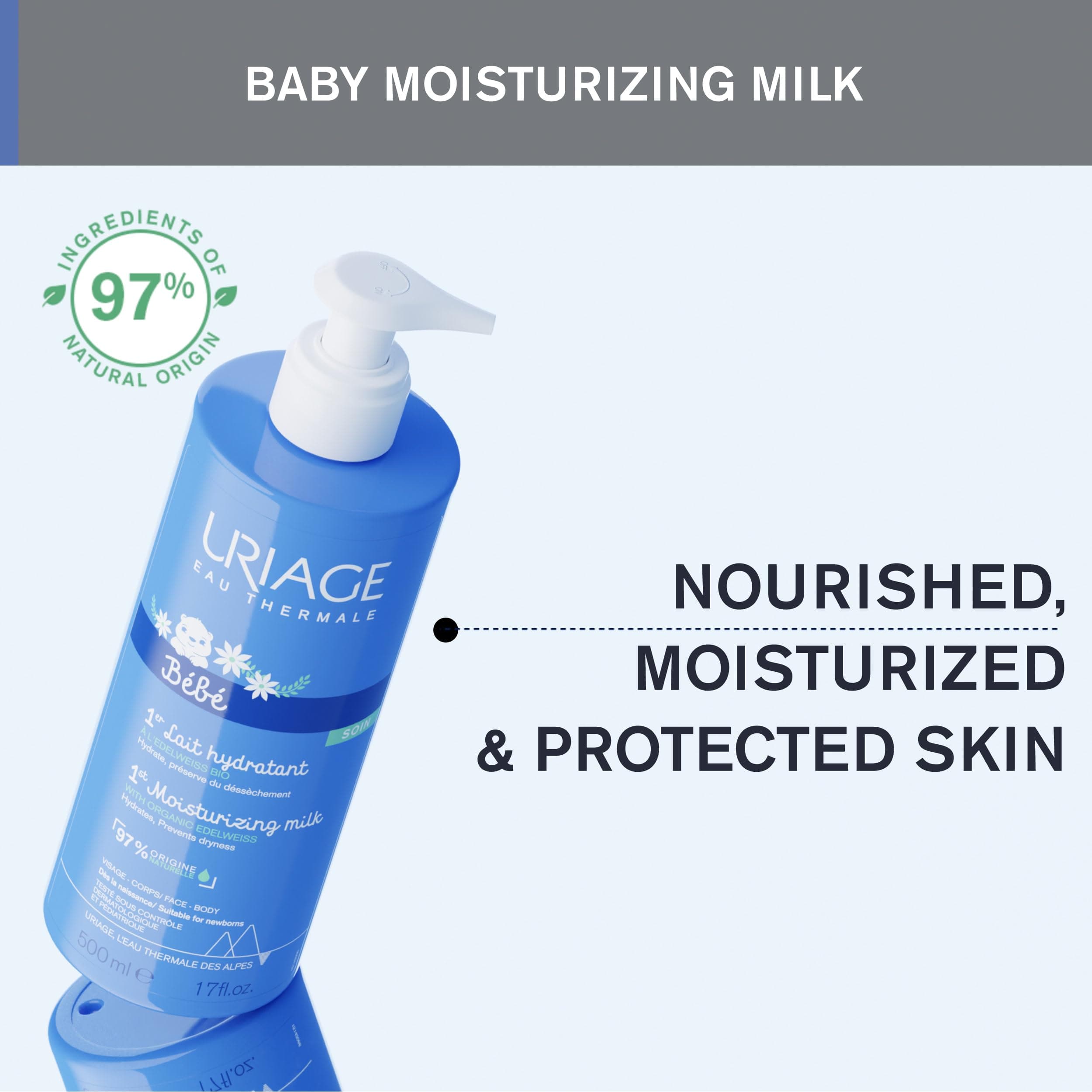 Uriage Baby Daily Moisturizing lotion with Organic Edelweiss + Shea Butter, Nour - Thumbnail 3
