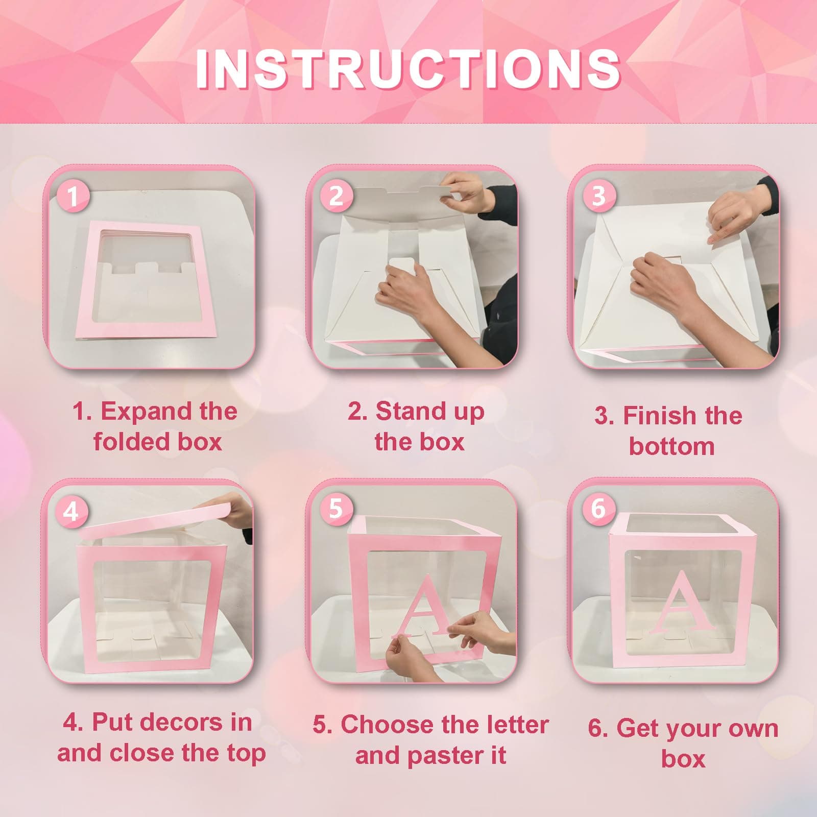 Ledido Transparent Balloon Boxes With 78 Letters Numbers, Pink Baby Boxes with L - Thumbnail 5