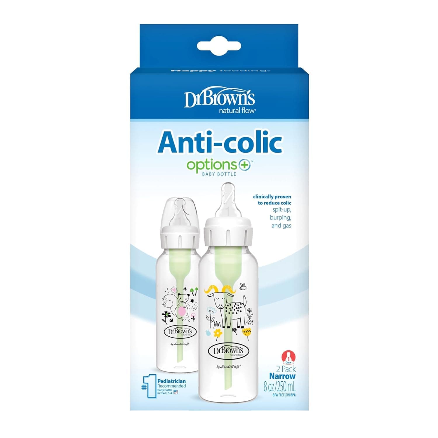 Dr. Brown's Natural Flow Anti-Colic Options+ Narrow Baby Bottle, 8 oz/250 mL, wi - Thumbnail 7