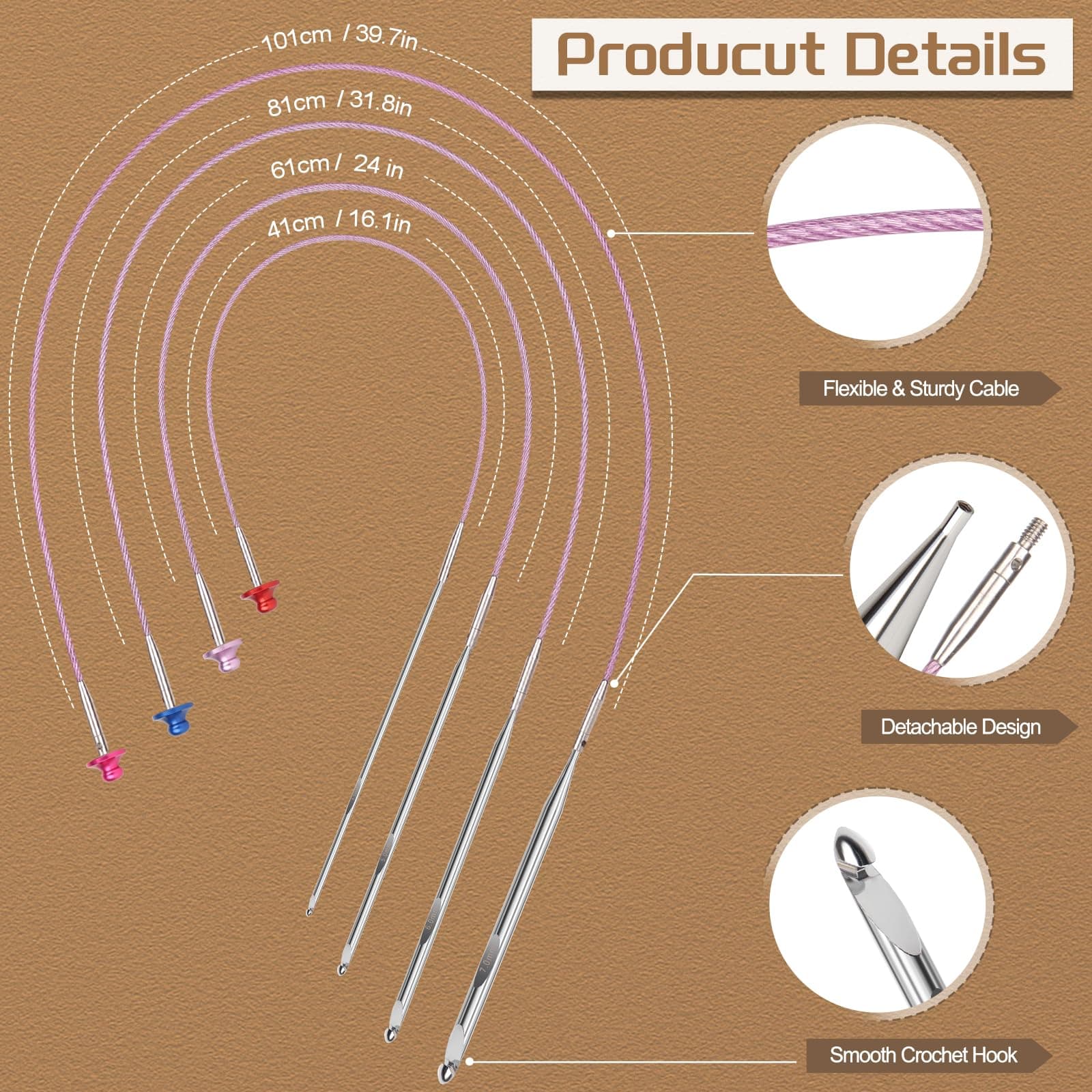 Aeelike Interchangeable Tunisian Crochet Hooks Set, 12 Sizes Tunisian Crochet Ho - Thumbnail 4