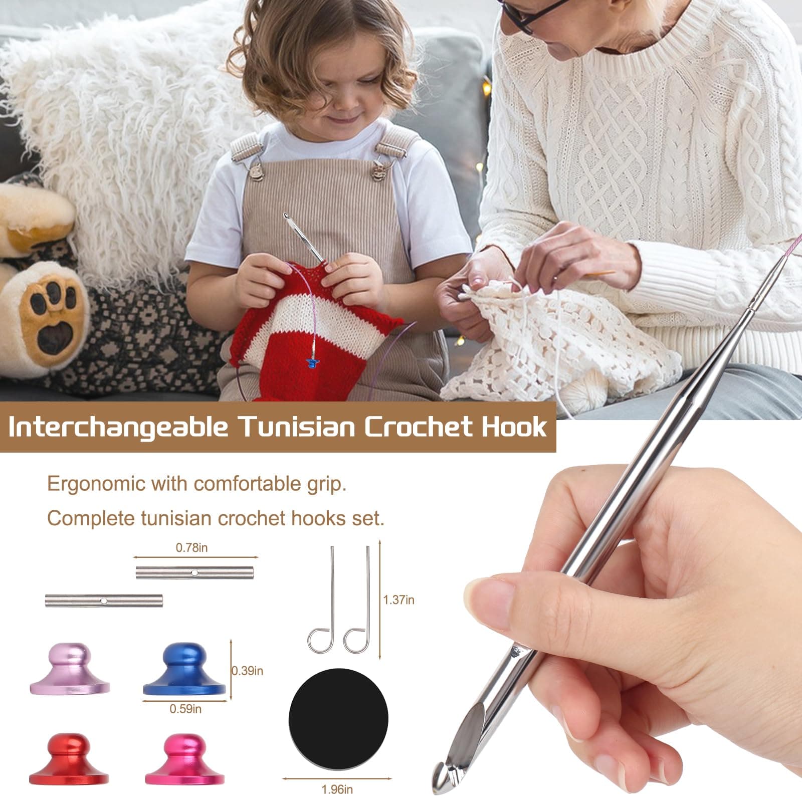 Aeelike Interchangeable Tunisian Crochet Hooks Set, 12 Sizes Tunisian Crochet Ho - Thumbnail 2