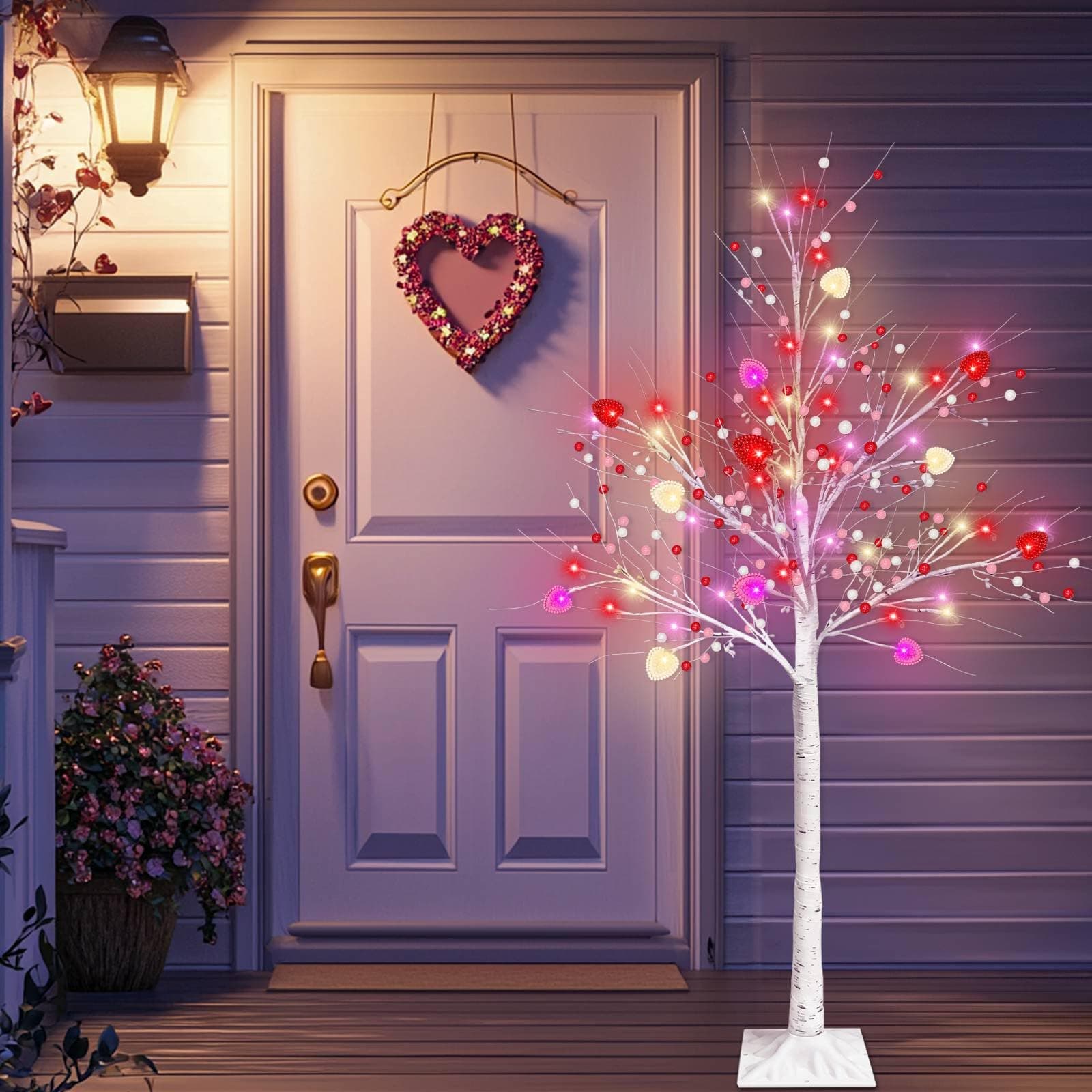 Valentines Day Decor, 4 FT Prelit Lighted Valentines Tree with 3D Hearts&Berries - Thumbnail 7