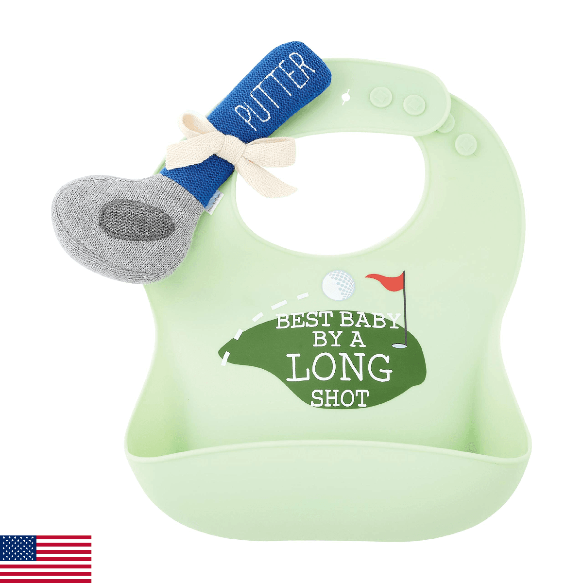 Mud Pie Silicone Baby Golf Bib Set with Golf Putter Rattle - Image 1