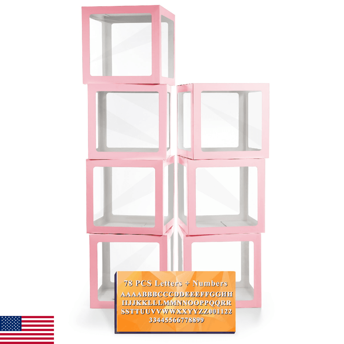 Ledido Transparent Balloon Boxes With 78 Letters Numbers, Pink Baby Boxes with L - Image 1