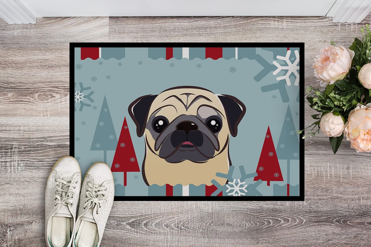 Caroline's Treasures BB1758MAT Winter Holiday Fawn Pug Doormat 18x27 Front Door - Thumbnail 2