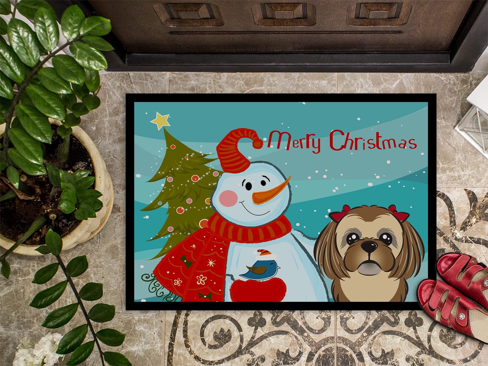 Caroline's Treasures BB1869JMAT Snowman with Chocolate Brown Shih Tzu Doormat 24 - Thumbnail 3