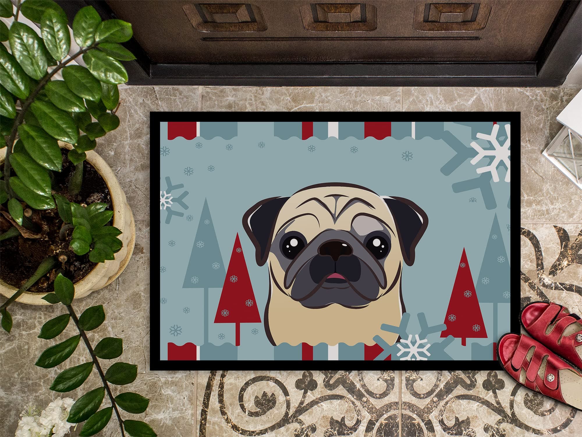 Caroline's Treasures BB1758MAT Winter Holiday Fawn Pug Doormat 18x27 Front Door - Thumbnail 3