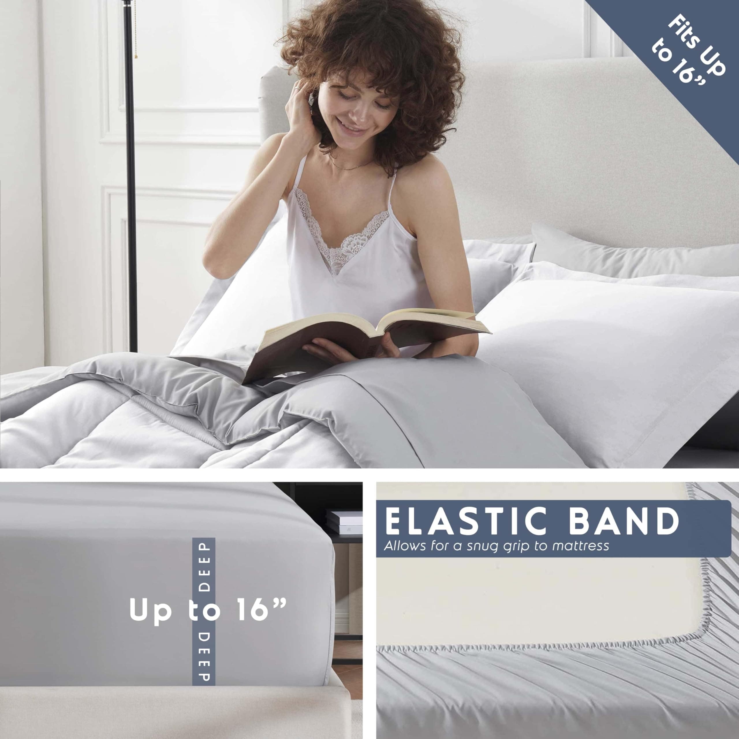 Nestl 7 Piece Full Comforter Set – White Reversible Bed in a Bag – Complete Full - Thumbnail 5