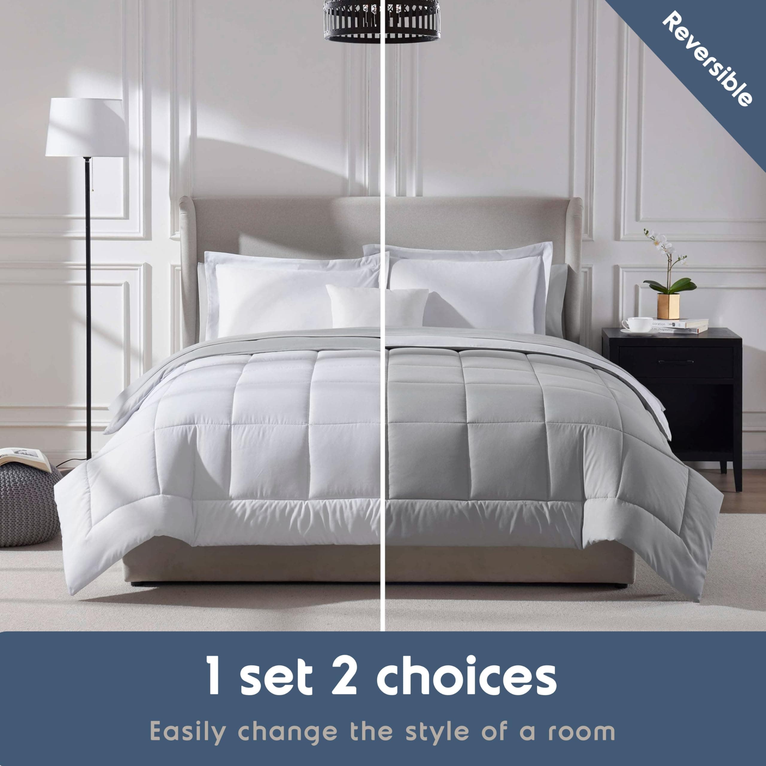 Nestl 7 Piece Full Comforter Set – White Reversible Bed in a Bag – Complete Full - Thumbnail 6