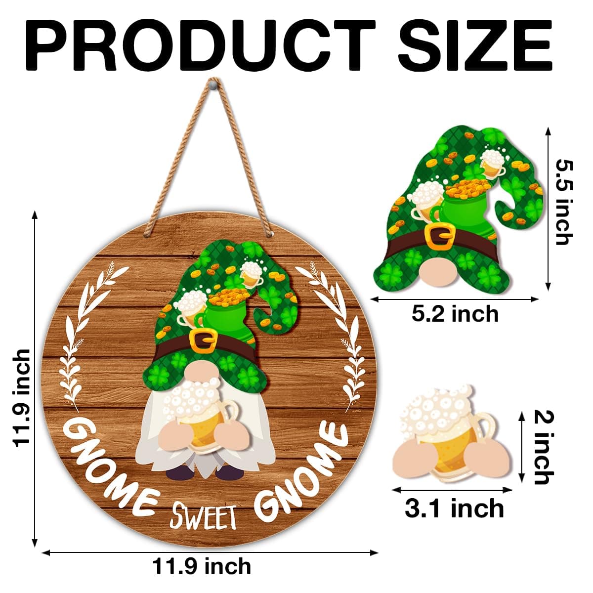 Interchangeable Gnome Welcome Sign St. Patrick's Day Door Decorations, Changeabl - Thumbnail 2