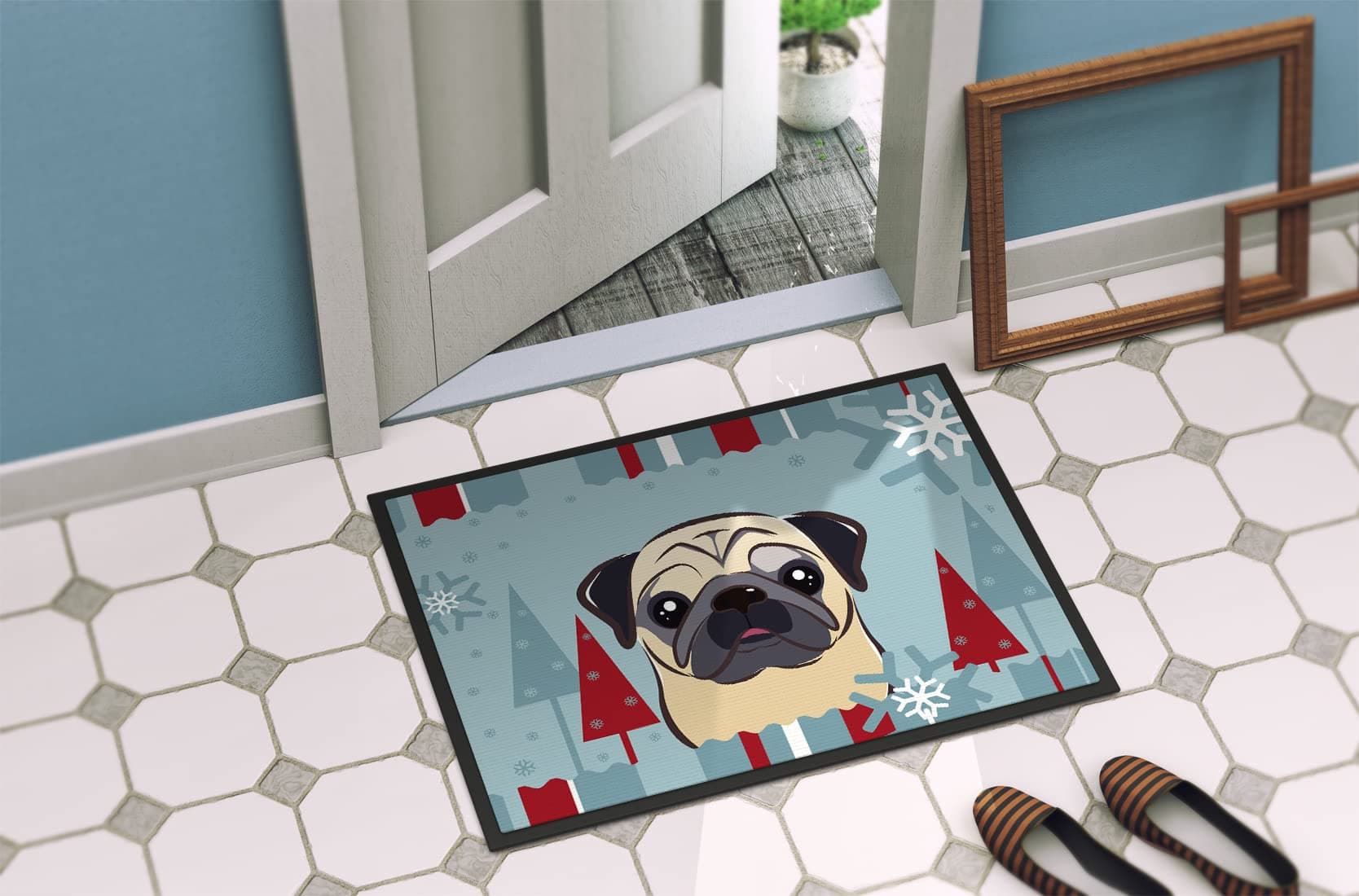 Caroline's Treasures BB1758MAT Winter Holiday Fawn Pug Doormat 18x27 Front Door - Thumbnail 4
