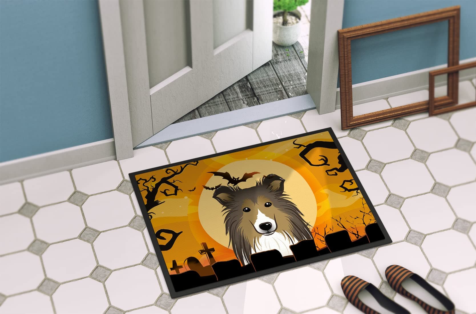 Caroline's Treasures BB1800MAT Halloween Sheltie Doormat 18x27 Front Door Mat In - Thumbnail 4