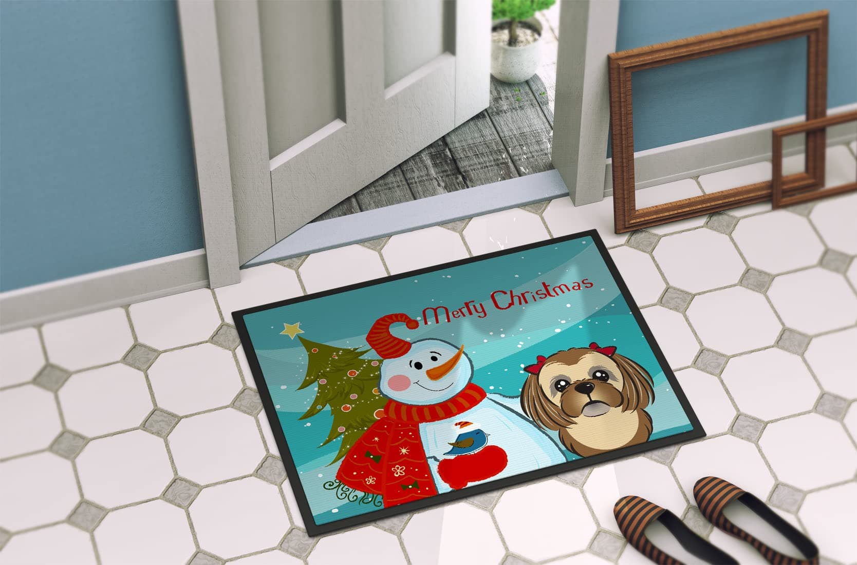 Caroline's Treasures BB1869JMAT Snowman with Chocolate Brown Shih Tzu Doormat 24 - Thumbnail 4