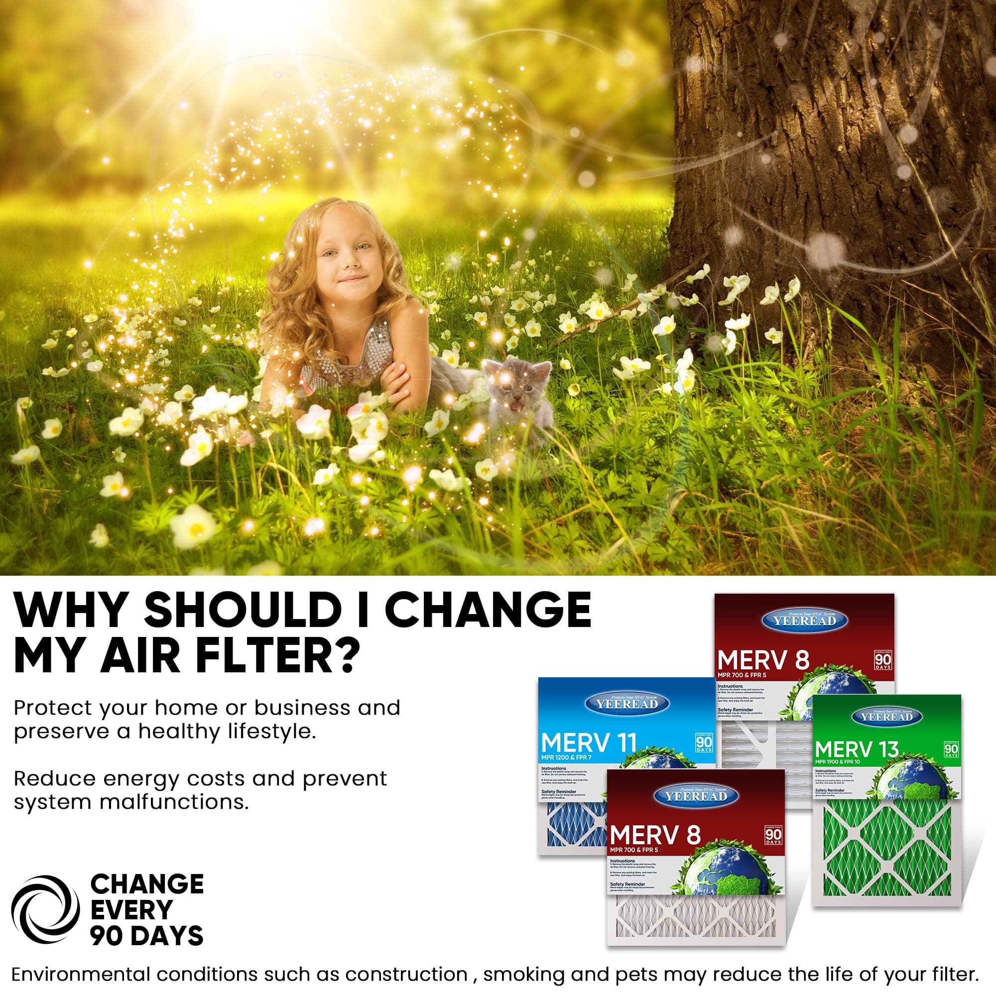 YEEREAD 14x18x1 MERV 13 Air Filters 6-Pack Actual Size 13.7" x 17.7" x 0.75" Ple - Thumbnail 5