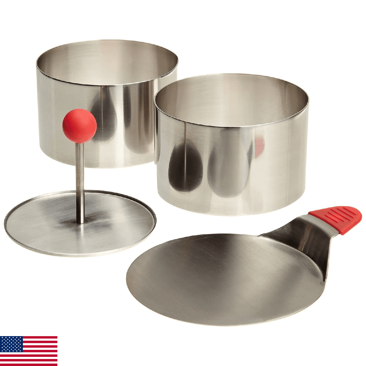 Ateco Round Food Molding Set, 3.5 by 2.1-Inches High, 4-Piece Set Includes 2 Rin - Image 1