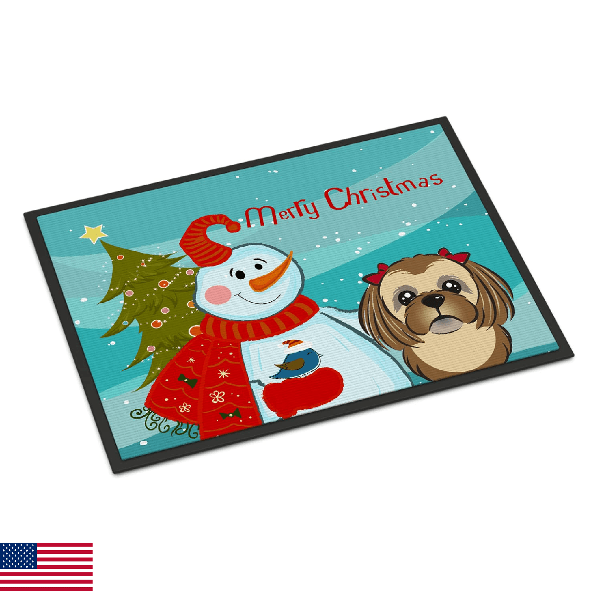 Caroline's Treasures BB1869JMAT Snowman with Chocolate Brown Shih Tzu Doormat 24 - Image 1