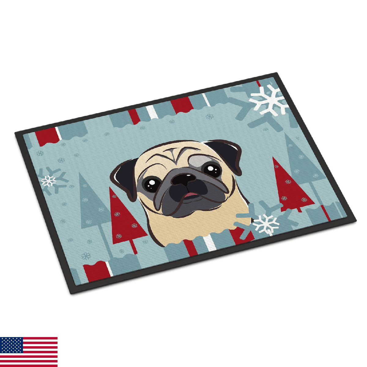 Caroline's Treasures BB1758MAT Winter Holiday Fawn Pug Doormat 18x27 Front Door - Image 1