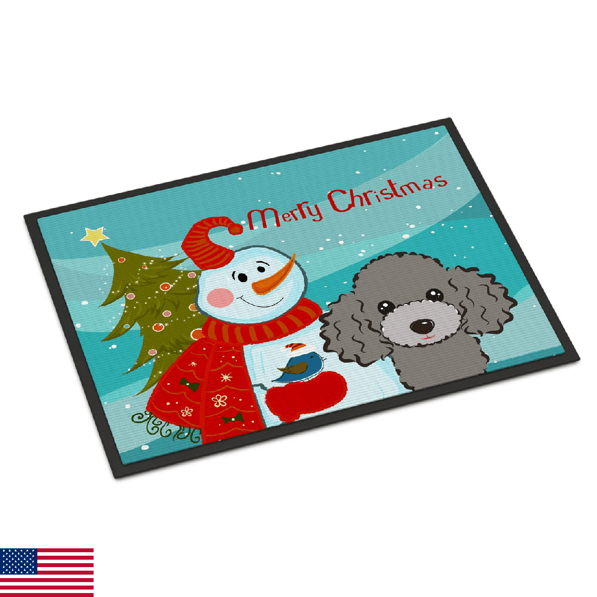 Caroline's Treasures BB1879MAT Snowman with Silver Gray Poodle Doormat 18x27 Fro - Image 1