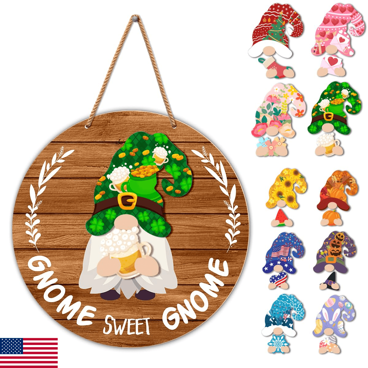 Interchangeable Gnome Welcome Sign St. Patrick's Day Door Decorations, Changeabl - Image 1