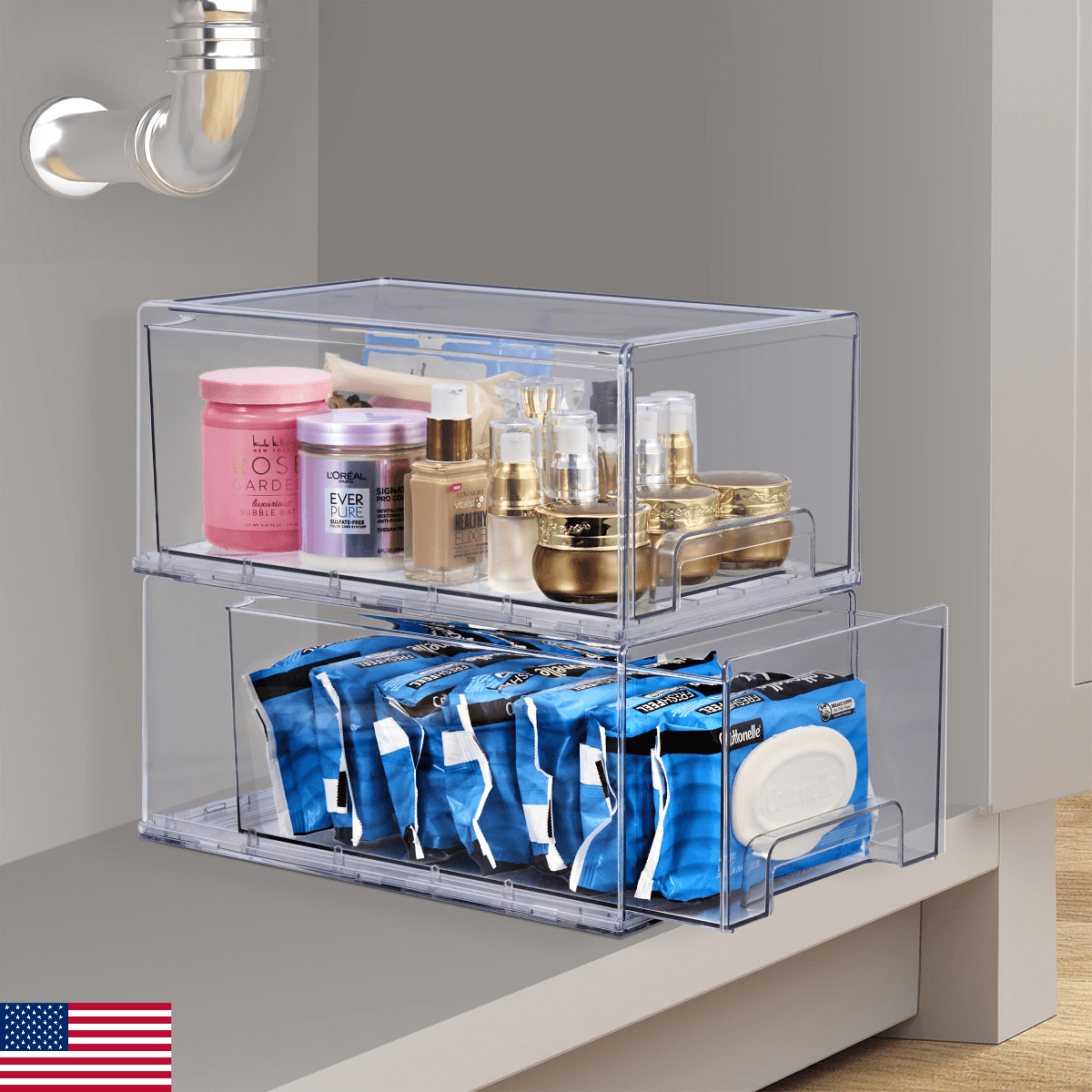 Sorbus Large Clear Stackable Storage Drawers, Plastic Storage Drawers with Handl - Image 1