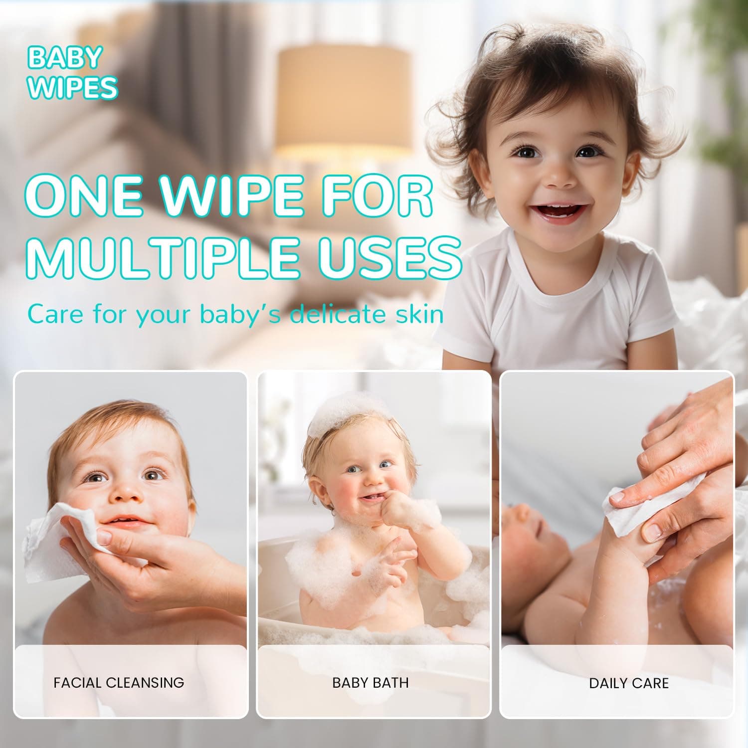 HAPPY BUM Baby Wipes Large Dry Wet Sensitive 600 Count 6 Packs - Thumbnail 4