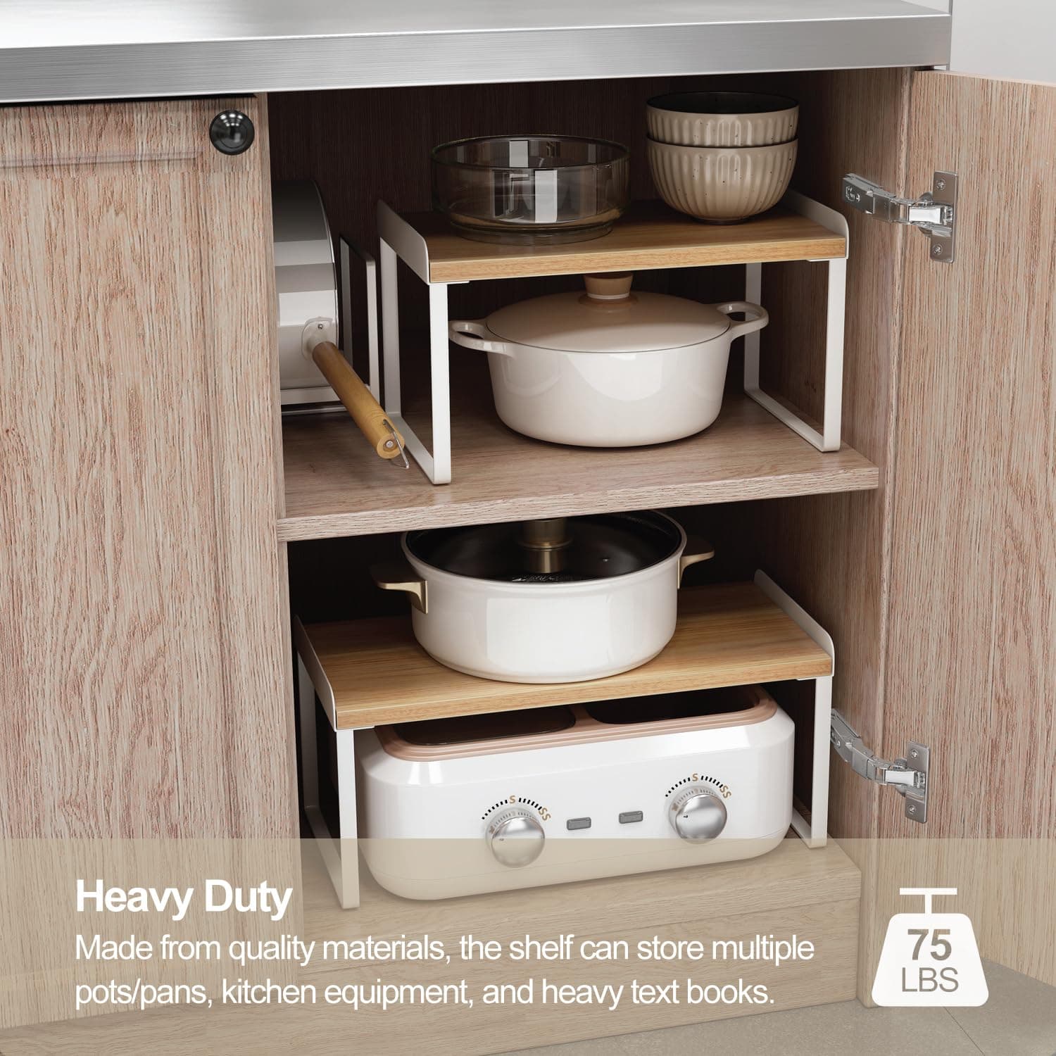 Mitus Shelf Organizer and Storage Stackable Tiered Wood Cabinet Rack Set of 2 12 - Thumbnail 6