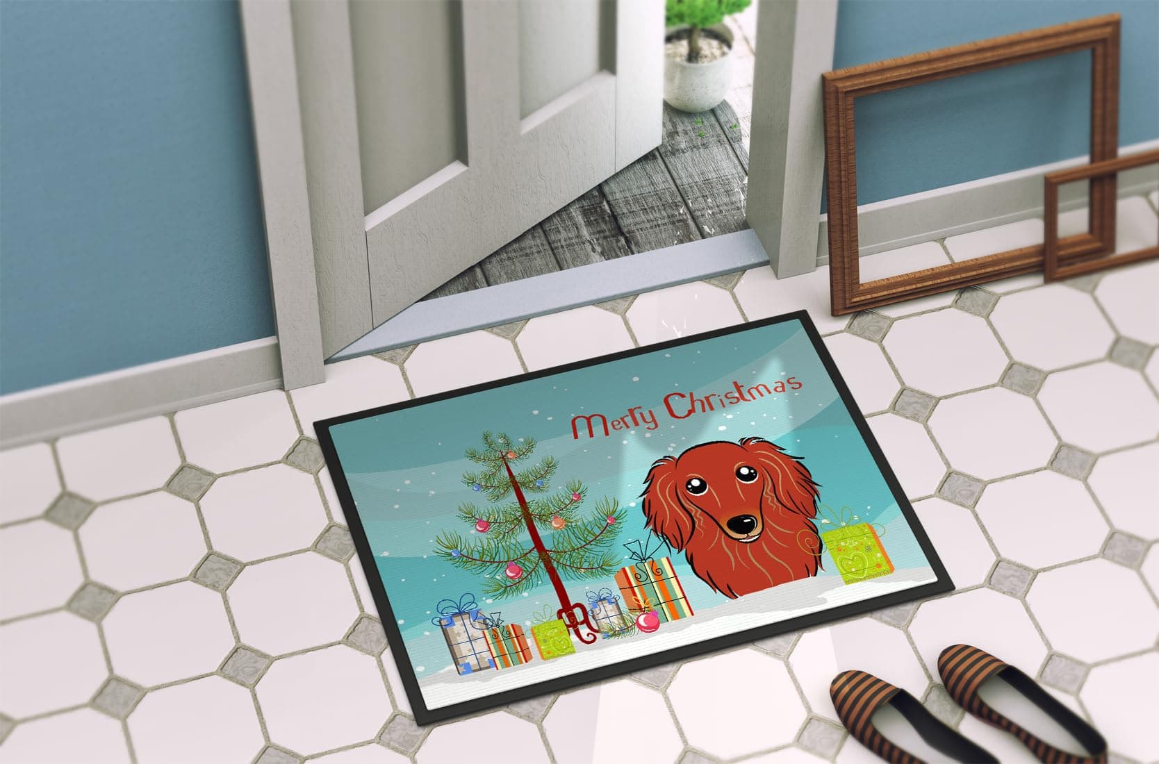 Caroline's Treasures BB1586MAT Christmas Tree and Longhair Red Dachshund Doormat - Thumbnail 4