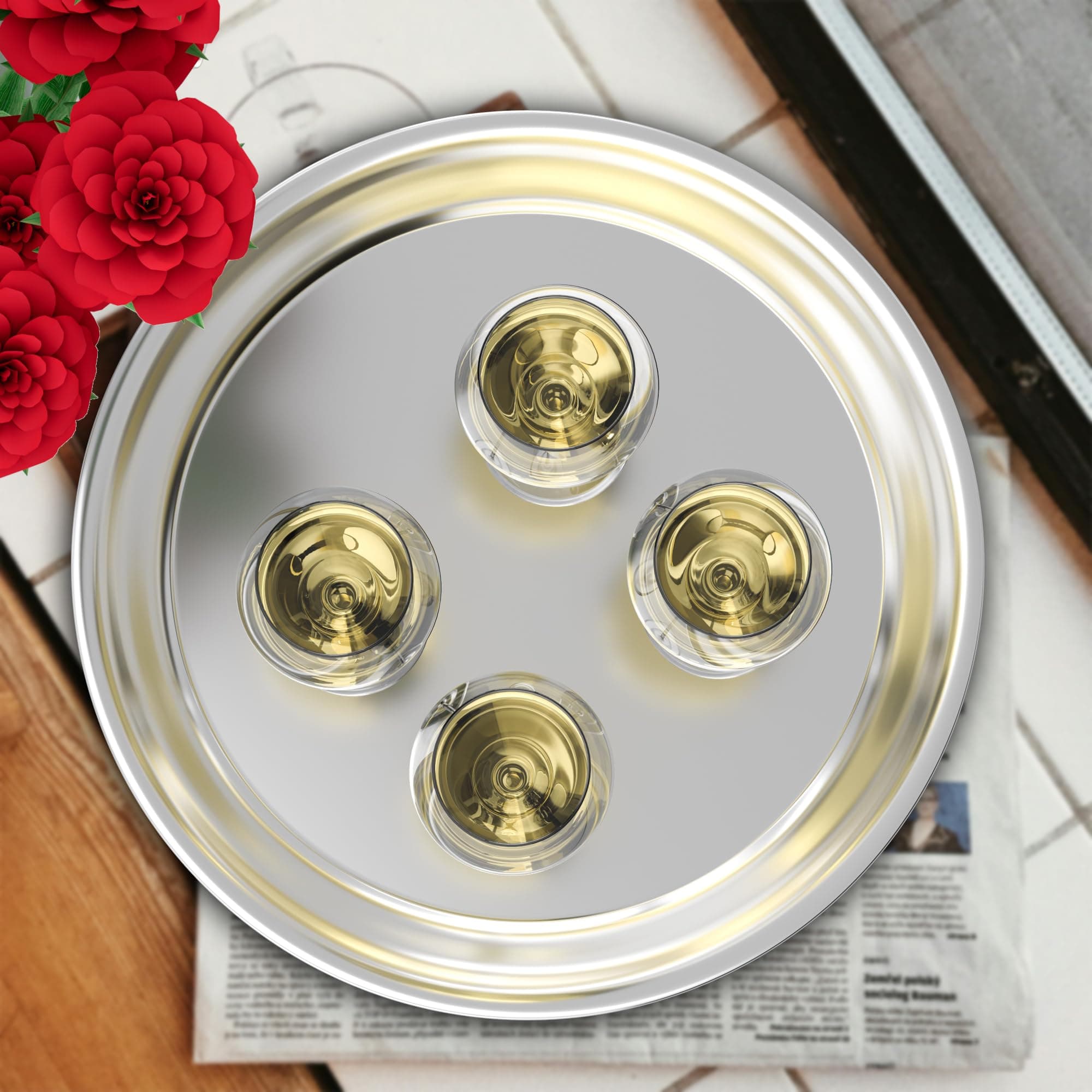 Olmaanseta Stainless Steel Round Serving Tray 13.3 Inches Bar Silver Tray 2 Pack - Thumbnail 4