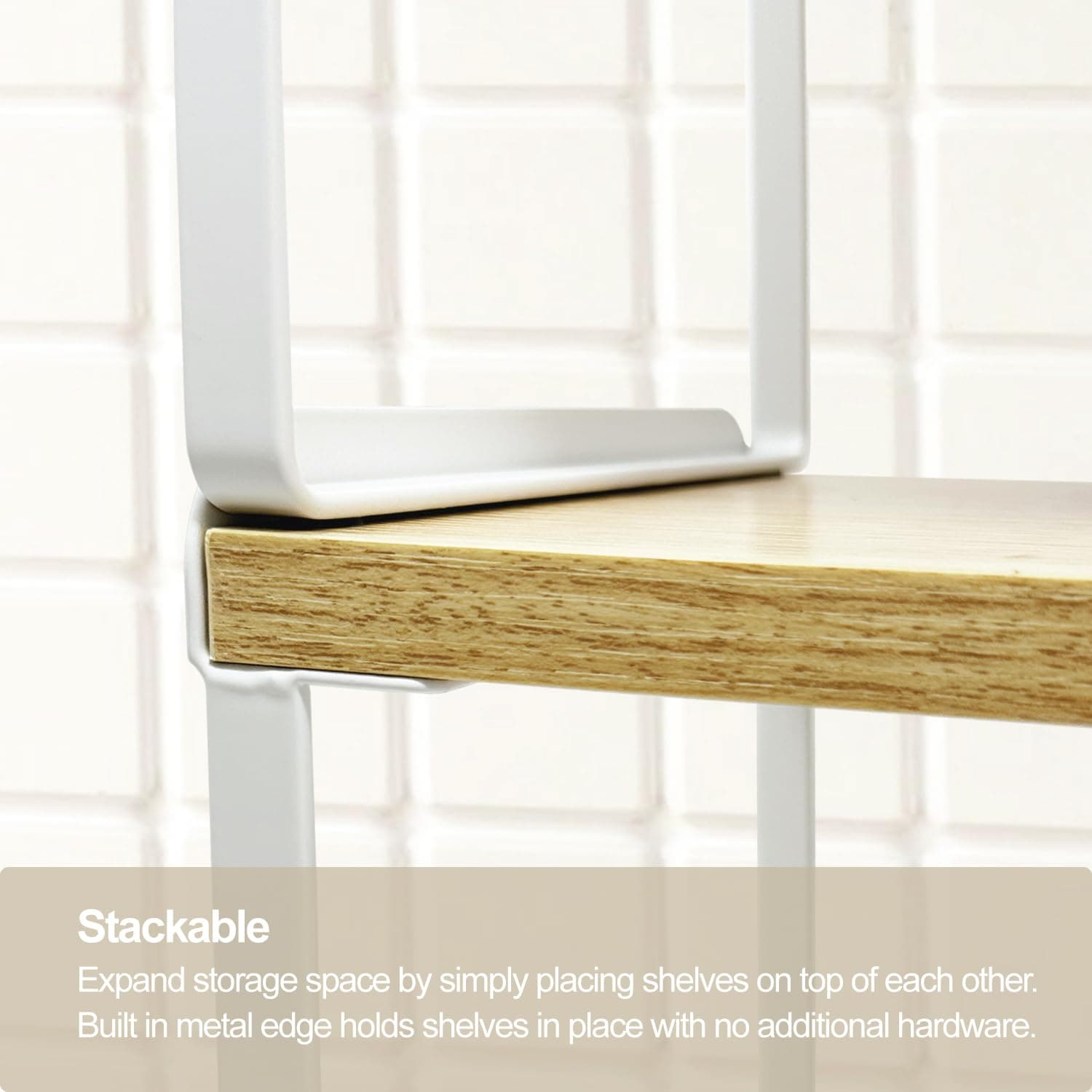 Mitus Shelf Organizer and Storage Stackable Tiered Wood Cabinet Rack Set of 2 12 - Thumbnail 4