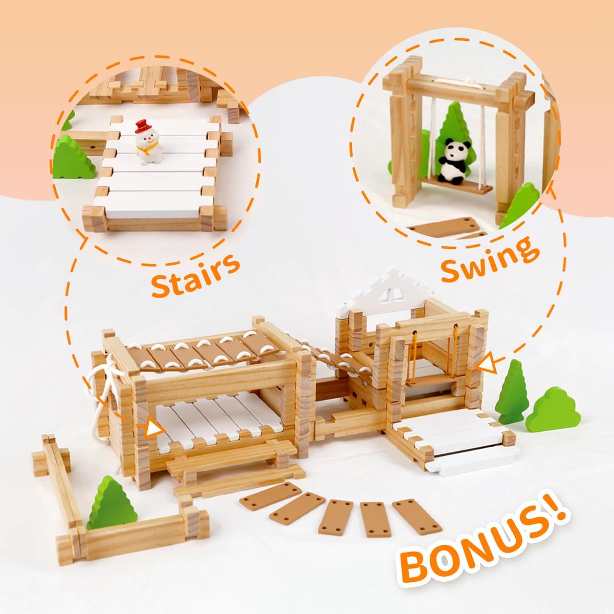 Jovi-mindly＆Notchies 96 PCS Wooden Blocks Wooden Toys with Storage Bag, Preschoo - Thumbnail 5