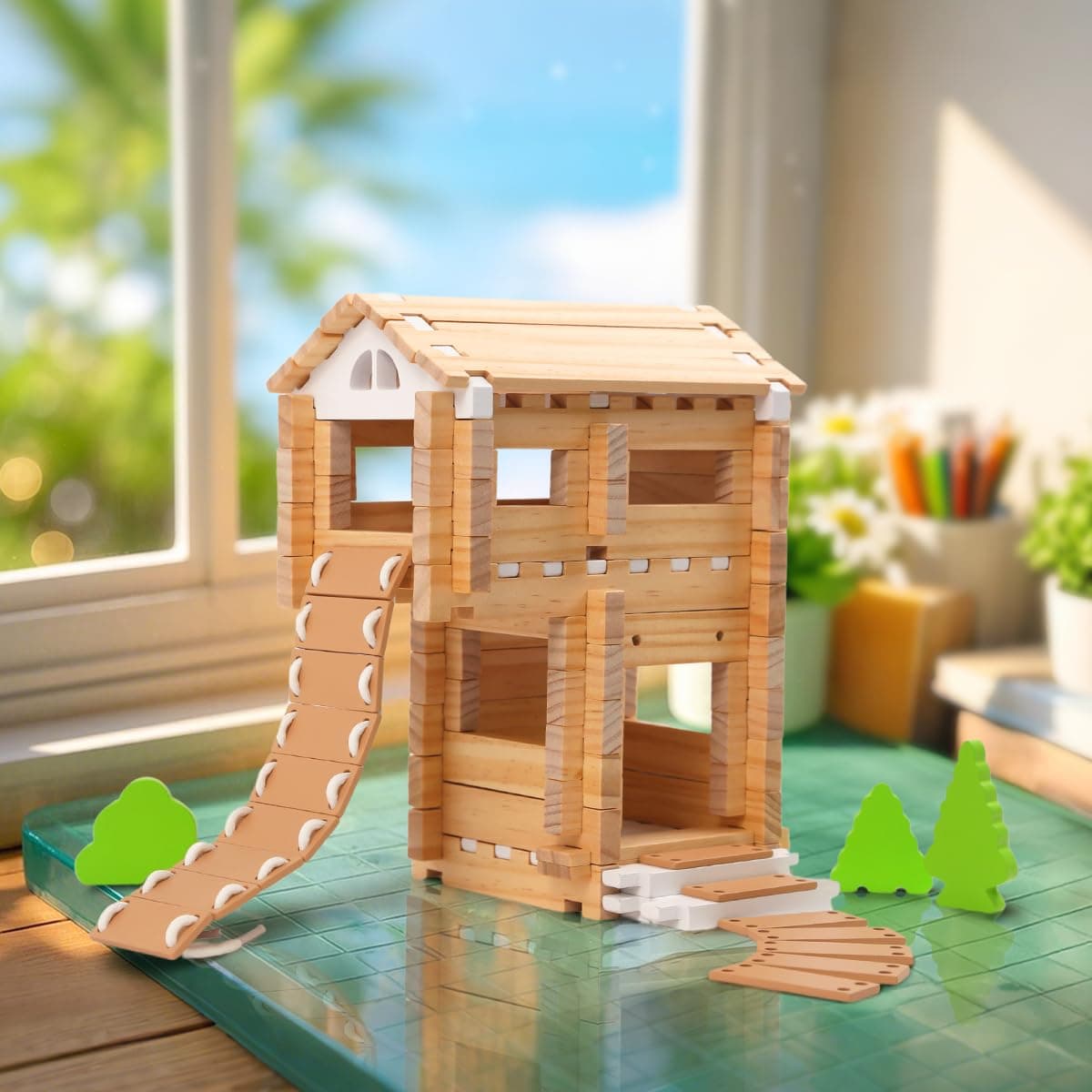 Jovi-mindly＆Notchies 96 PCS Wooden Blocks Wooden Toys with Storage Bag, Preschoo - Thumbnail 6