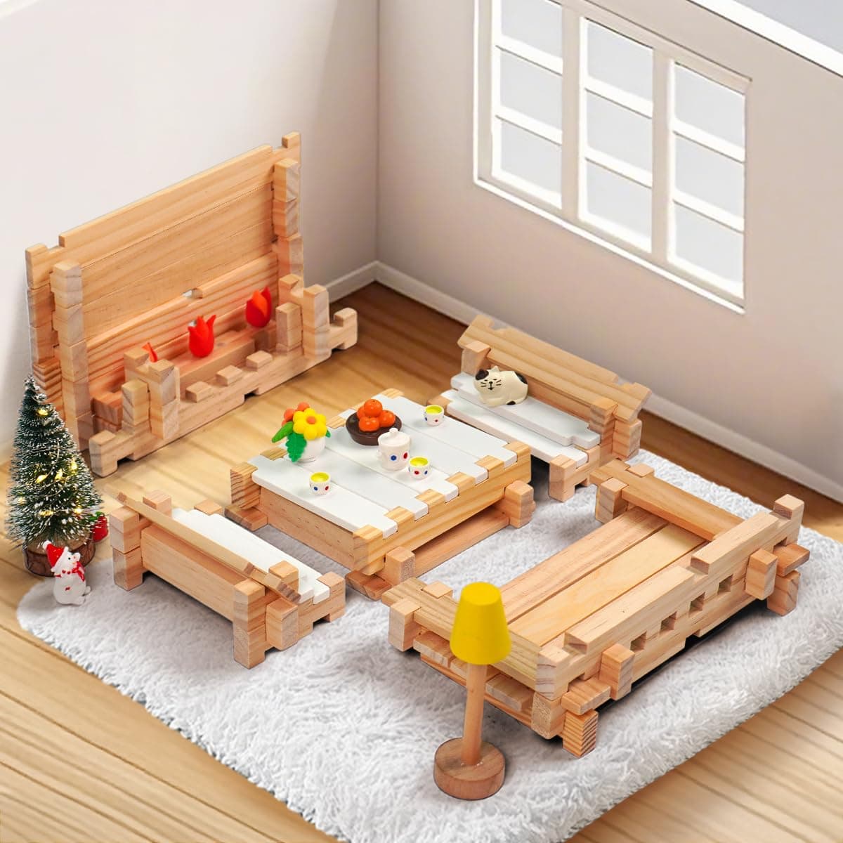 Jovi-mindly＆Notchies 96 PCS Wooden Blocks Wooden Toys with Storage Bag, Preschoo - Thumbnail 9