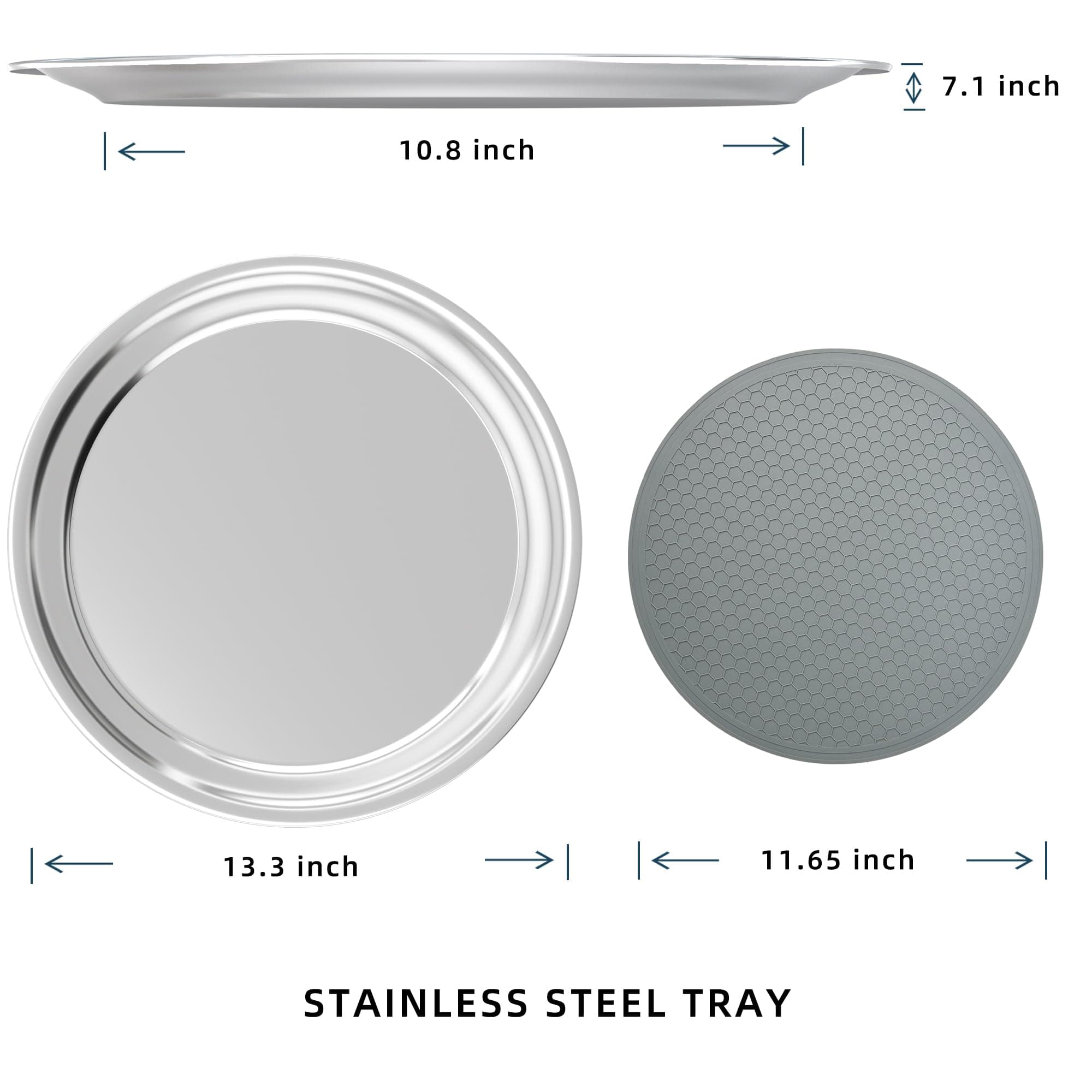 Olmaanseta Stainless Steel Round Serving Tray 13.3 Inches Bar Silver Tray 2 Pack - Thumbnail 2