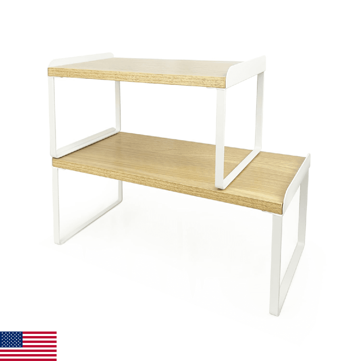 Mitus Shelf Organizer and Storage Stackable Tiered Wood Cabinet Rack Set of 2 12 - Image 1