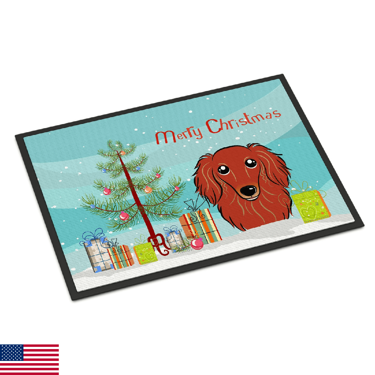 Caroline's Treasures BB1586MAT Christmas Tree and Longhair Red Dachshund Doormat - Image 1