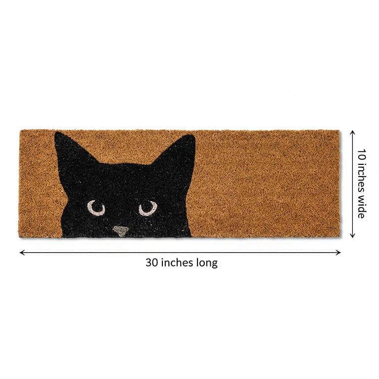 Abbott Collection Peeking Cat Small Balcony Doormat with Non-Slip Backing - Coir - Thumbnail 3