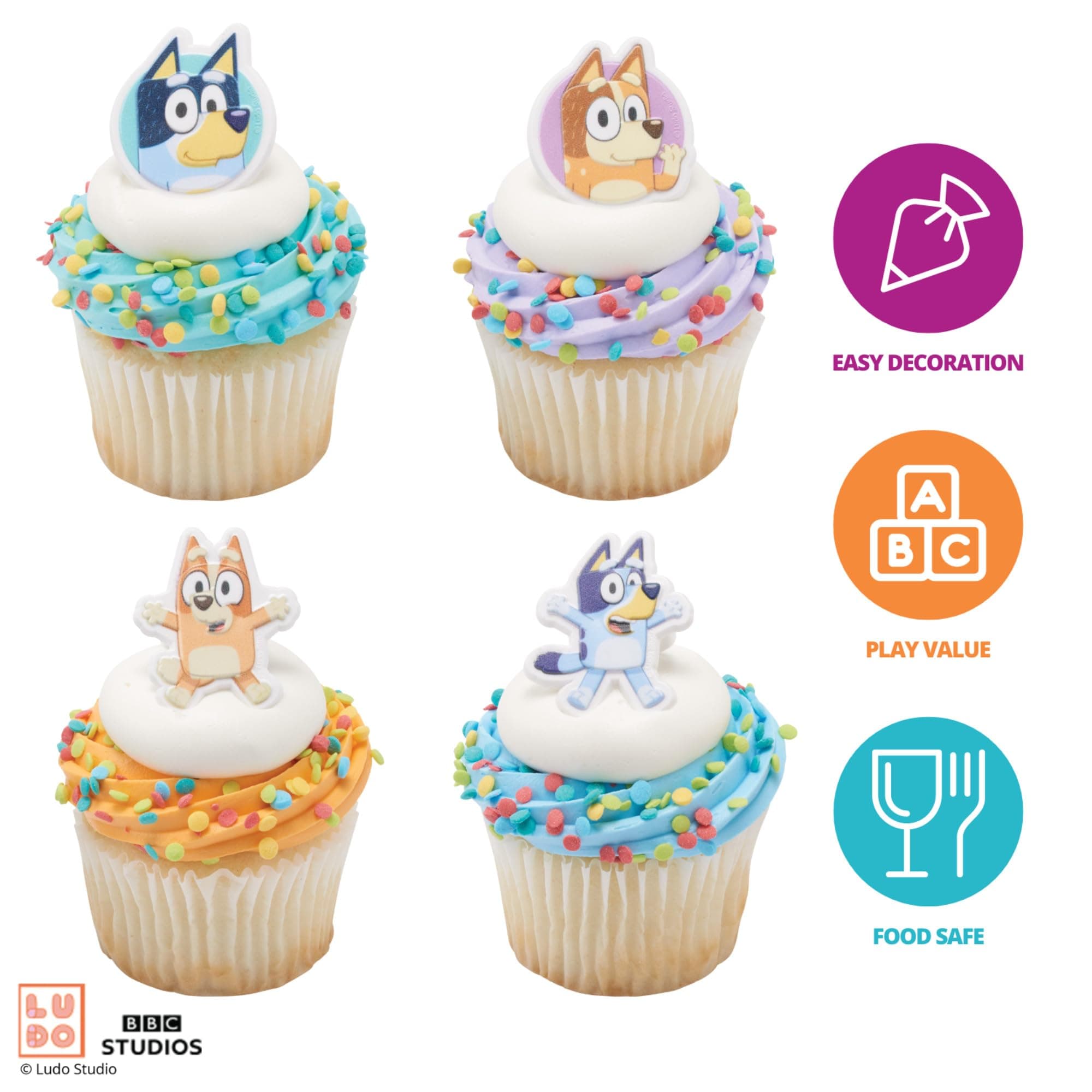 DecoPac Bluey & Friends Cupcake Rings, 24-Pack 3D Food Safe Cake Toppers - Thumbnail 3