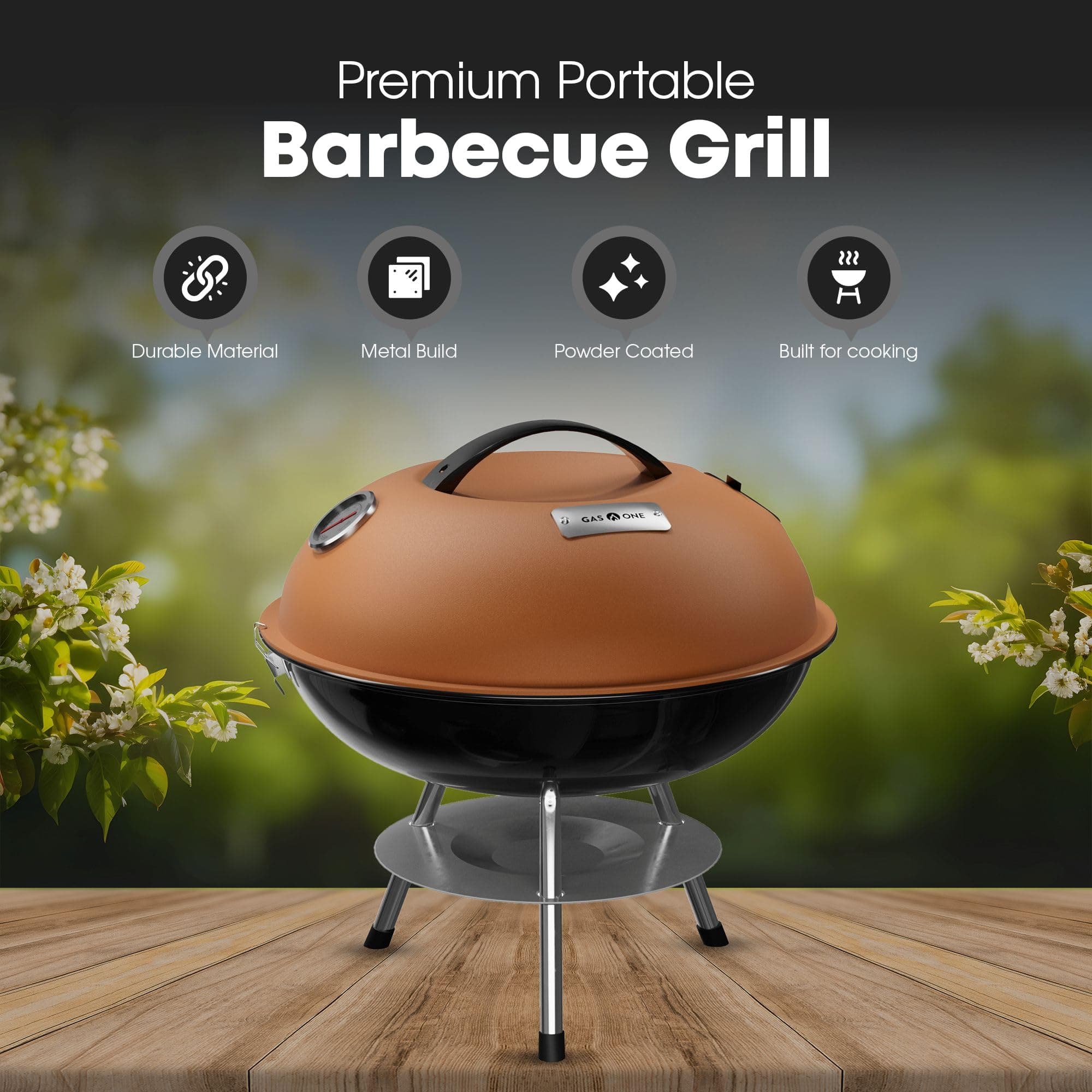 GasOne CG-14T – 14-inch Portable Barbecue Grill with 3-Point Locking Lid for Hea - Thumbnail 2