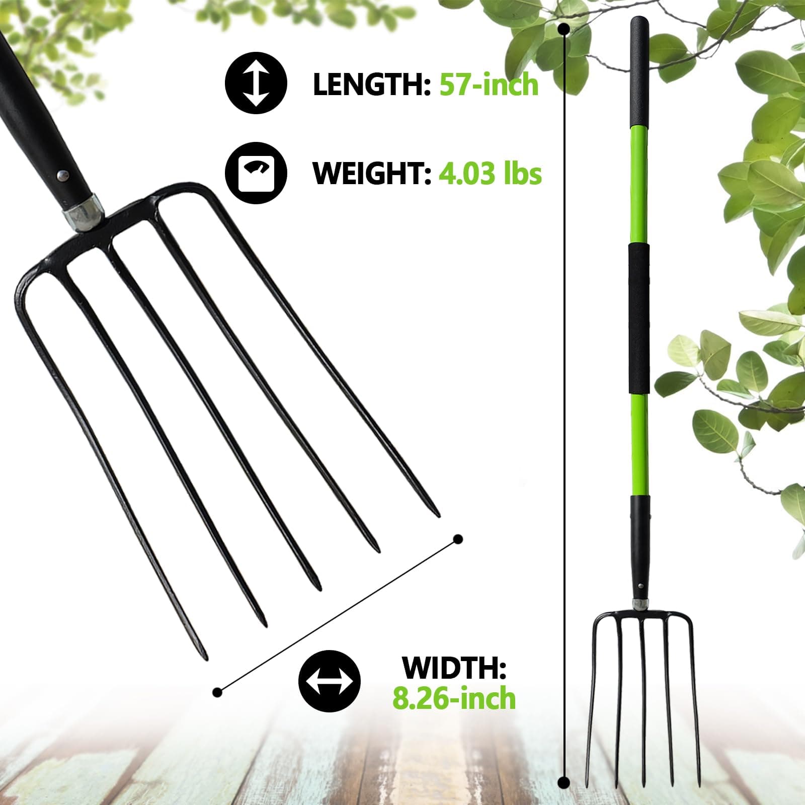 FORCOLID Pitch Fork-57 Inch，5-Tine Steel Garden Fork Heavy Duty, Mulch with Cush - Thumbnail 4