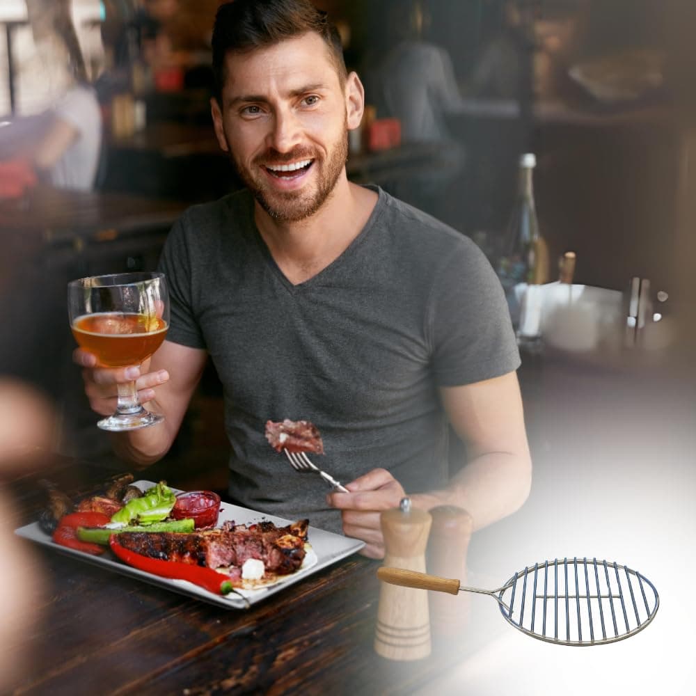 BBQ Dragon Round Grill Grate – 9” Stainless Steel BBQ Grill Grate with Wood Hand - Thumbnail 5