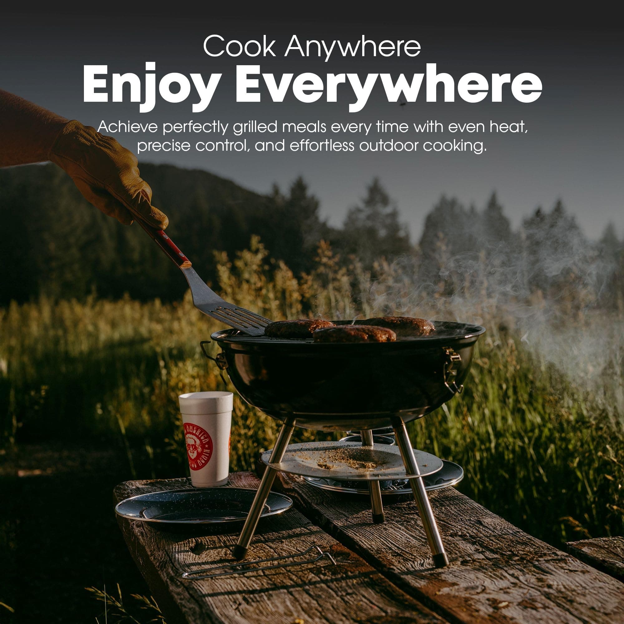 GasOne CG-14T – 14-inch Portable Barbecue Grill with 3-Point Locking Lid for Hea - Thumbnail 6