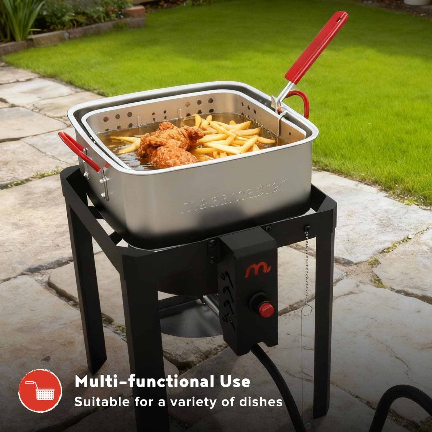 Megamaster 12QT Outdoor Propane Deep Fryer Pot Kit with Basket, 54,000 BTU Gas A - Thumbnail 4