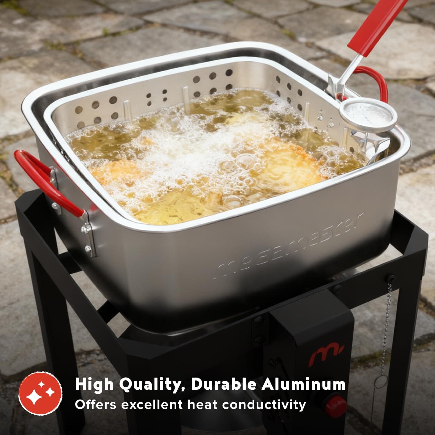 Megamaster 12QT Outdoor Propane Deep Fryer Pot Kit with Basket, 54,000 BTU Gas A - Thumbnail 7