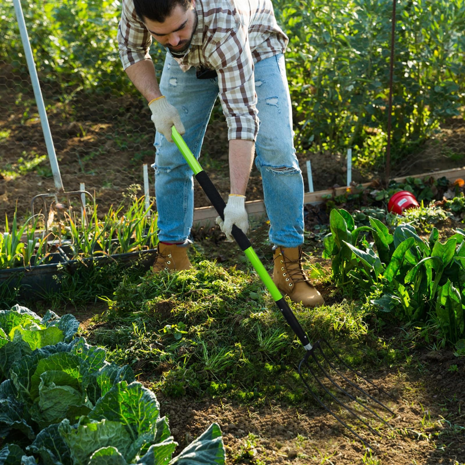 FORCOLID Pitch Fork-57 Inch，5-Tine Steel Garden Fork Heavy Duty, Mulch with Cush - Thumbnail 8