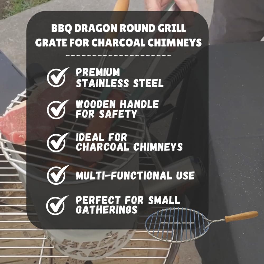 BBQ Dragon Round Grill Grate – 9” Stainless Steel BBQ Grill Grate with Wood Hand - Thumbnail 3