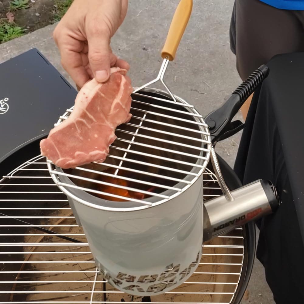 BBQ Dragon Round Grill Grate – 9” Stainless Steel BBQ Grill Grate with Wood Hand - Thumbnail 4