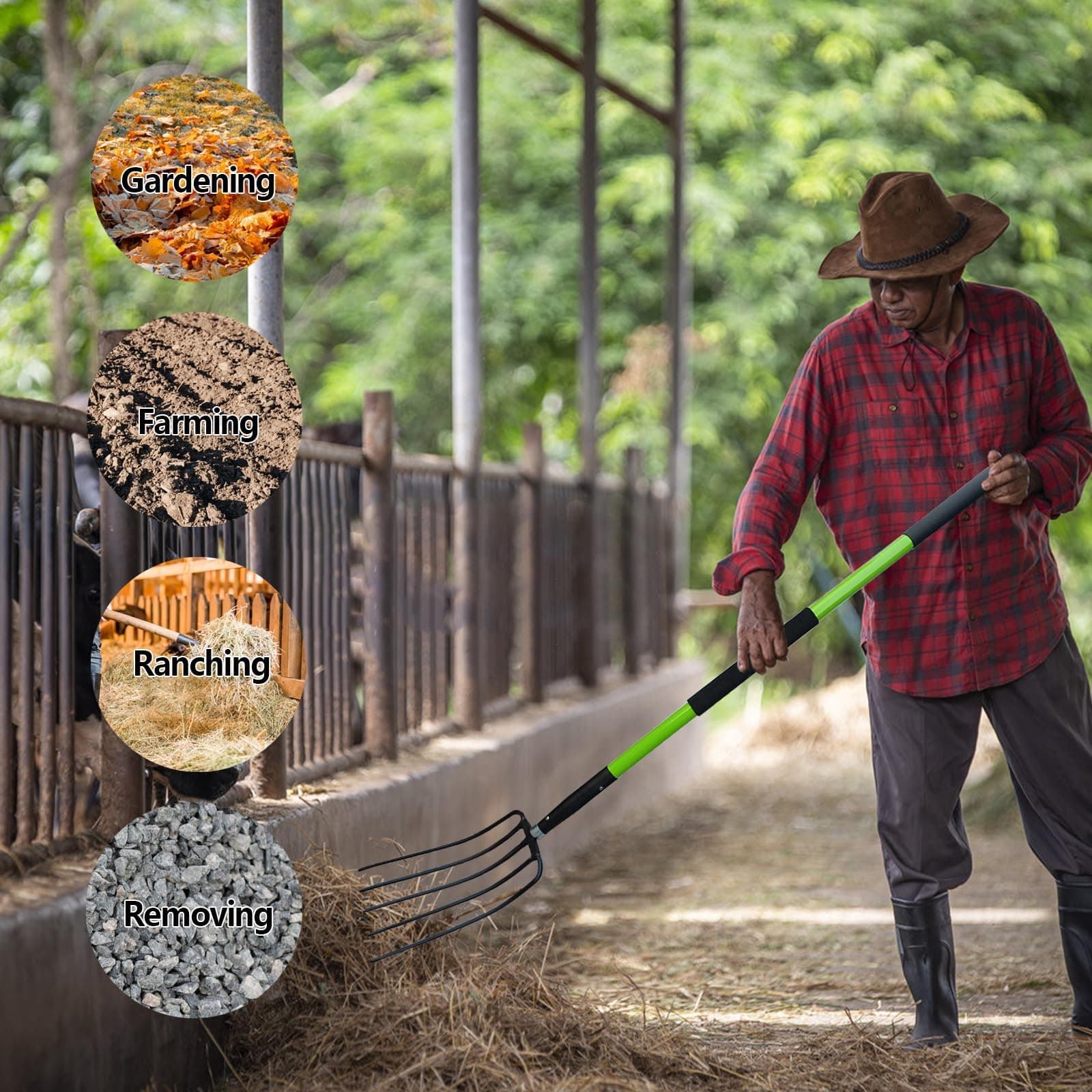 FORCOLID Pitch Fork-57 Inch，5-Tine Steel Garden Fork Heavy Duty, Mulch with Cush - Thumbnail 7