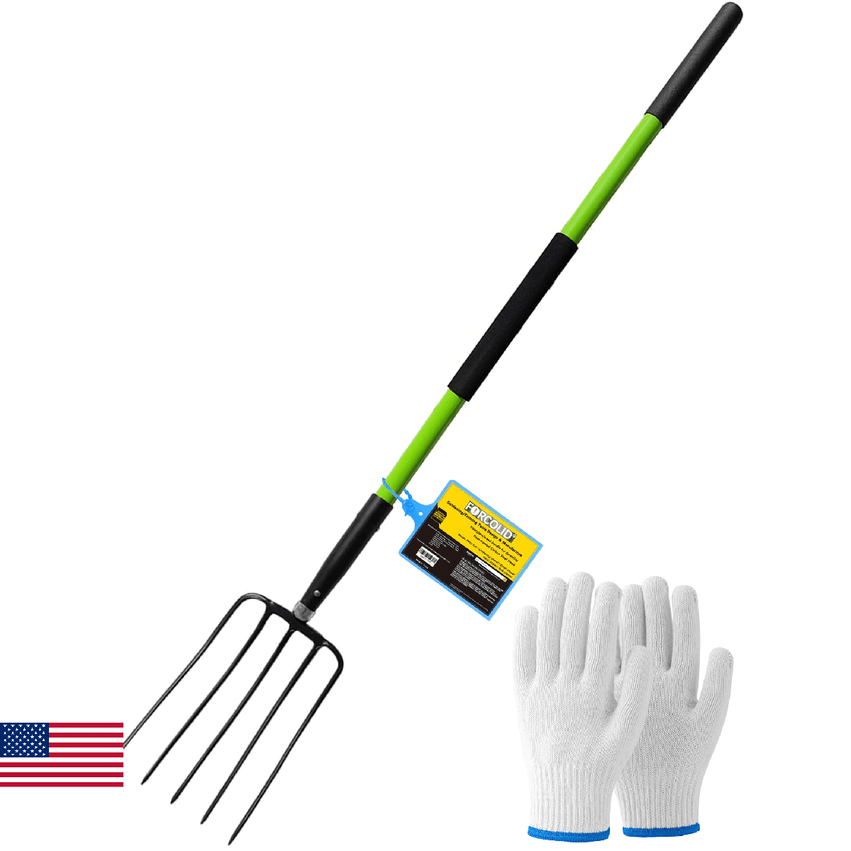 FORCOLID Pitch Fork-57 Inch，5-Tine Steel Garden Fork Heavy Duty, Mulch with Cush - Image 1