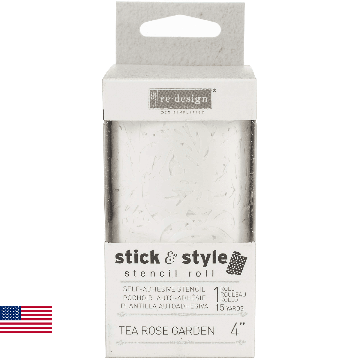 Prima Marketing Redesign Stick & Style Stencil Roll 4" X15yd-Tea, Tea Rose Garde - Image 1