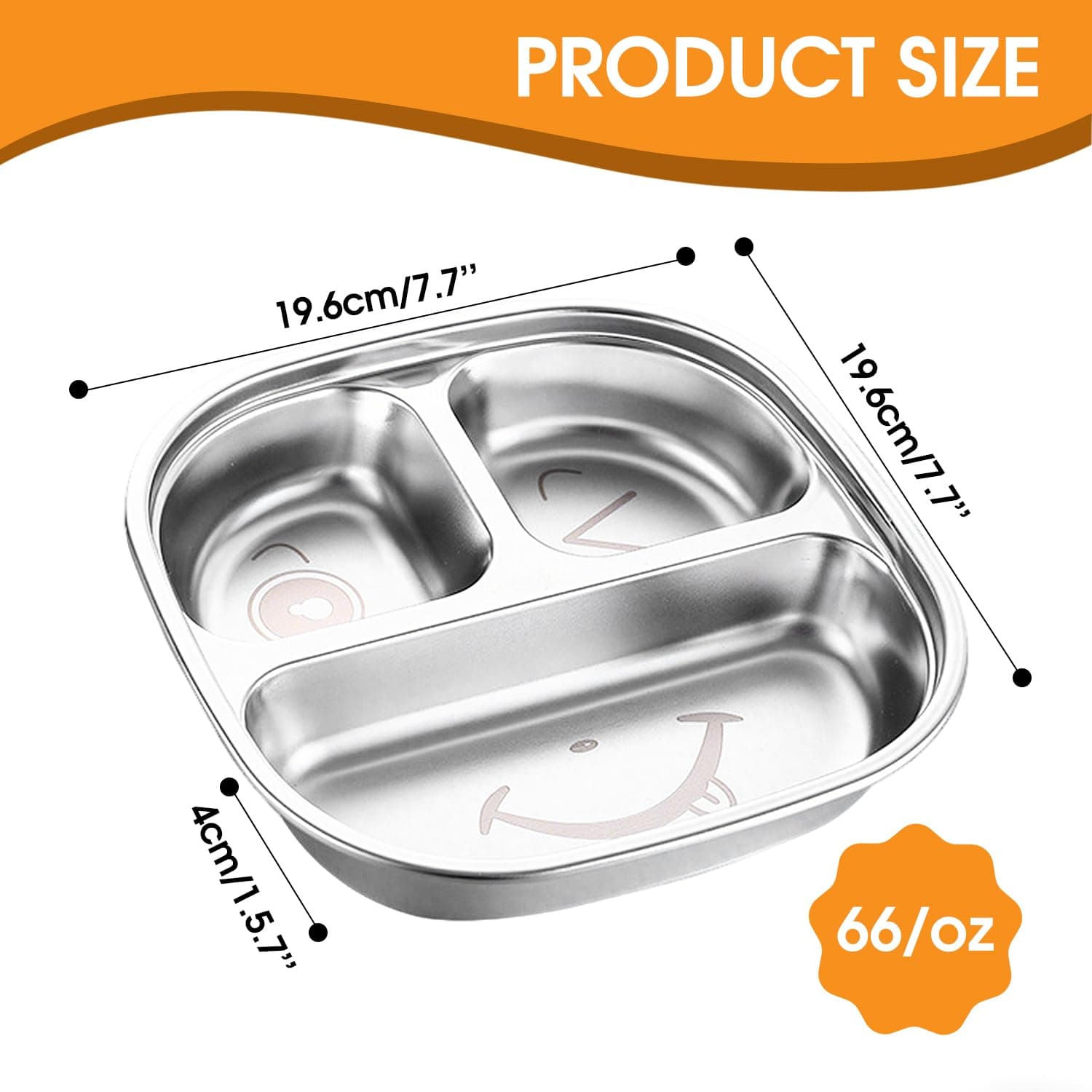 TAOceeXI Stainless Steel Kids Plate with Lid | 3-Pack Durable Divided Toddler Pl - Thumbnail 2
